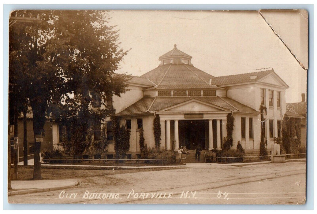 1915 City Building Portville New York NY Cattaraugus RPPC Photo Antique Postcard