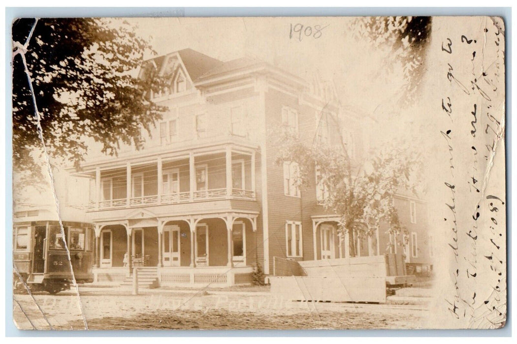 1908 House Hotel Trolley Portville New York NY Cattaraugus RPPC Photo Postcard