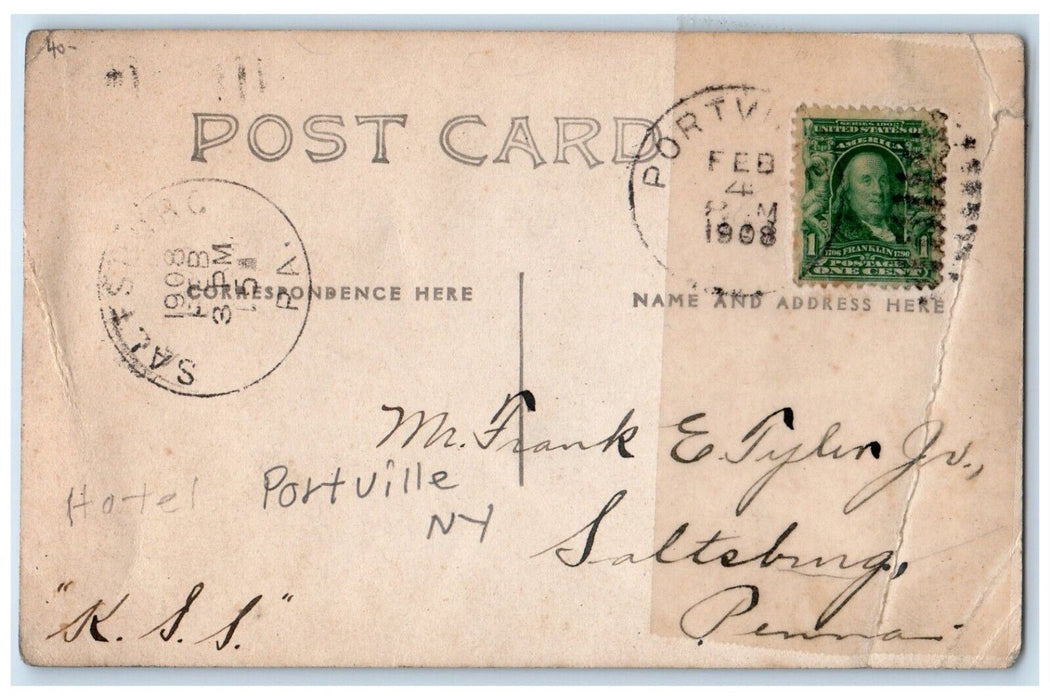 1908 House Hotel Trolley Portville New York NY Cattaraugus RPPC Photo Postcard
