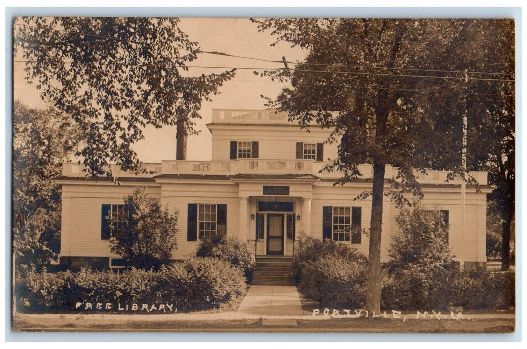 1924 Free Library Building Portville New York NY Cattaraugus RPPC Photo Postcard
