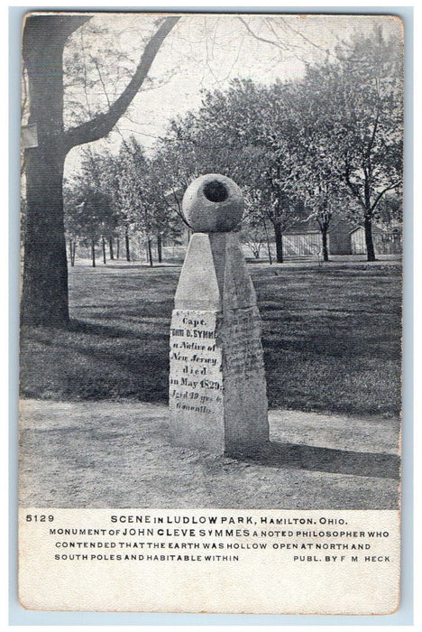 c1905 Monument Standing In Ludlow Park Hamilton Ohio OH Antique Posted Postcard