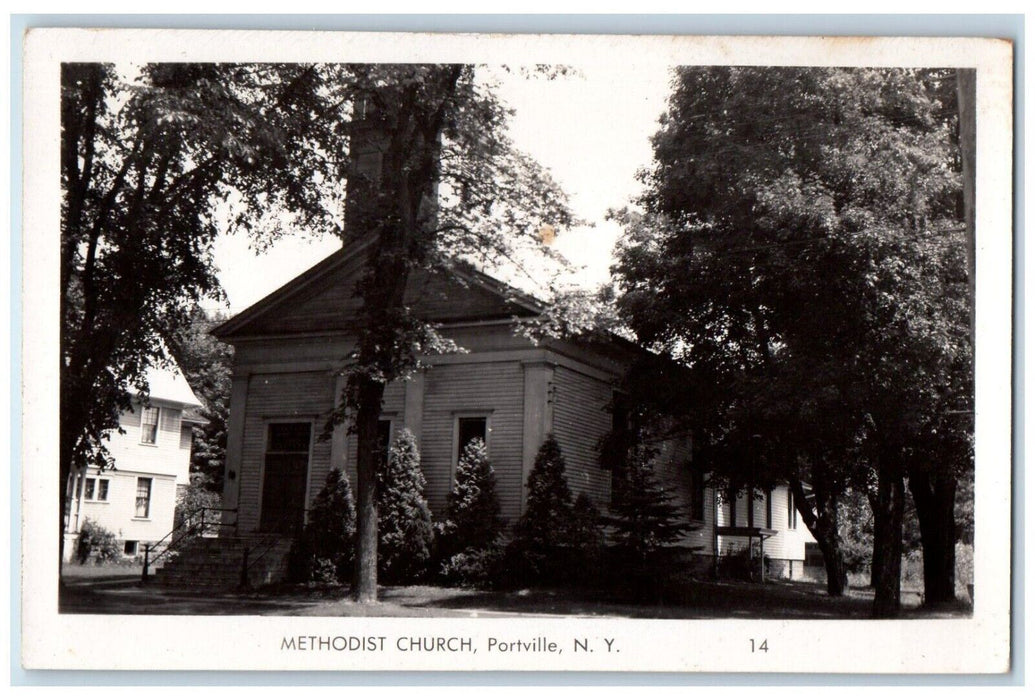 View Of Methodist Church Portville NY, Cattaraugus RPPC Photo Antique Postcard