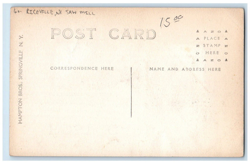 c1910's Sawmill Riceville New York NY, Cattaraugus RPPC Photo Antique Postcard