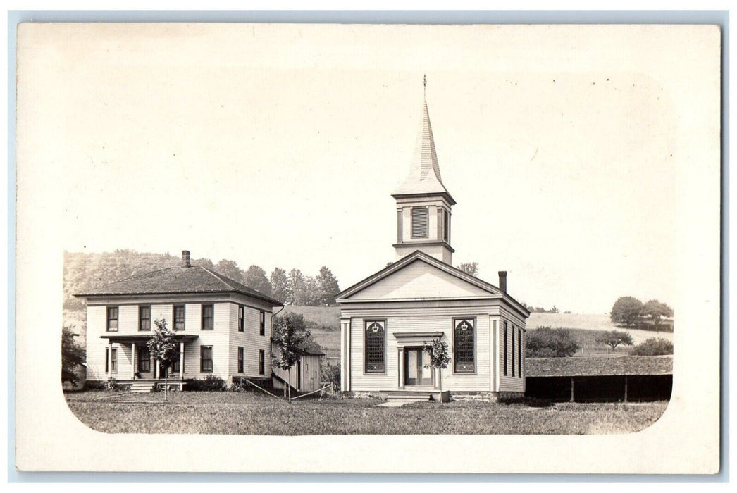 c1910's Baptist Church & Parsonage Sandusky NY, Cattaraugus RPPC Photo Postcard