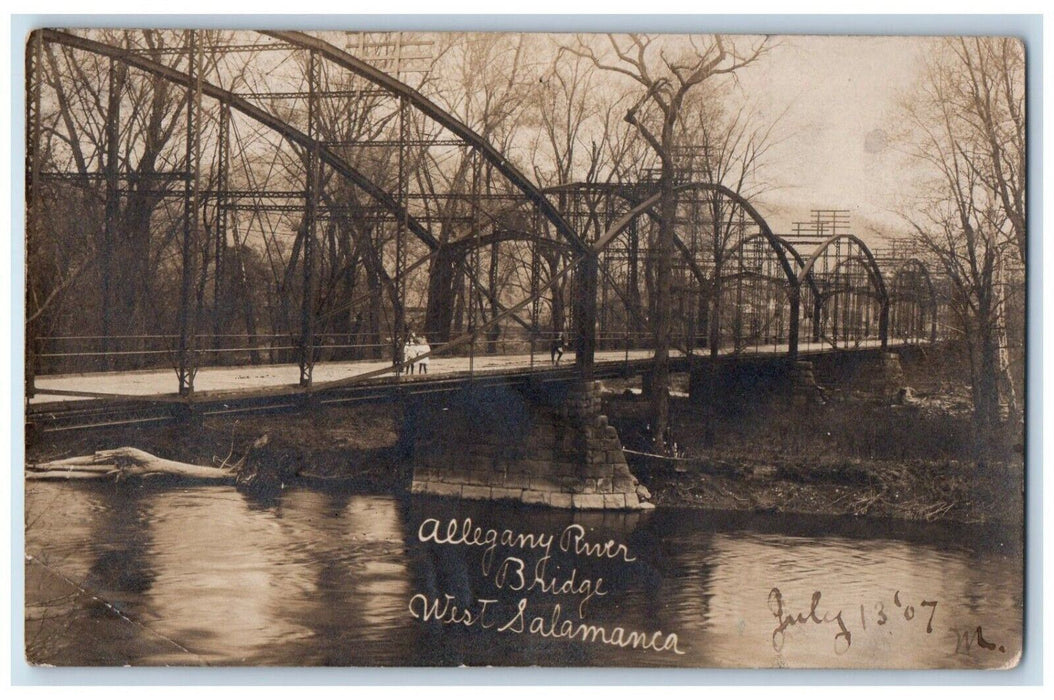 1907 Alleghany River Bridge West Salamaca NY, Cattaraugus RPPC Photo Postcard