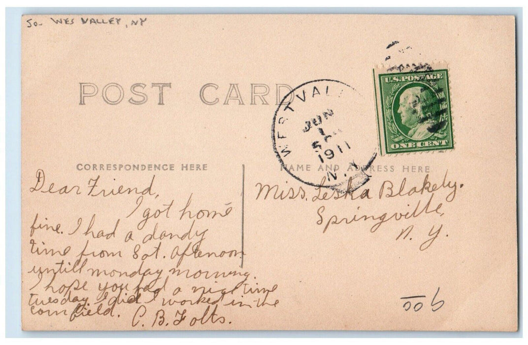 1911 West Valley Corners Dirt Road New York NY, Cattaraugus RPPC Photo Postcard