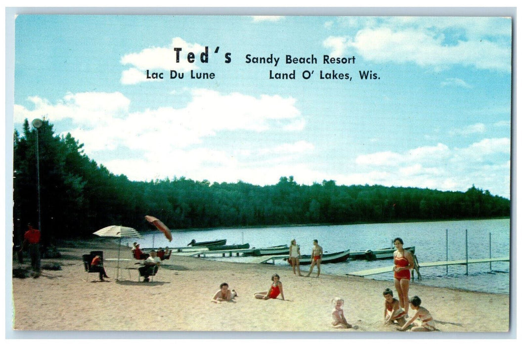 c1950's Ted's Sandy Beach Resort Lac Du Lune Land O Lakes Wisconsin WI Postcard