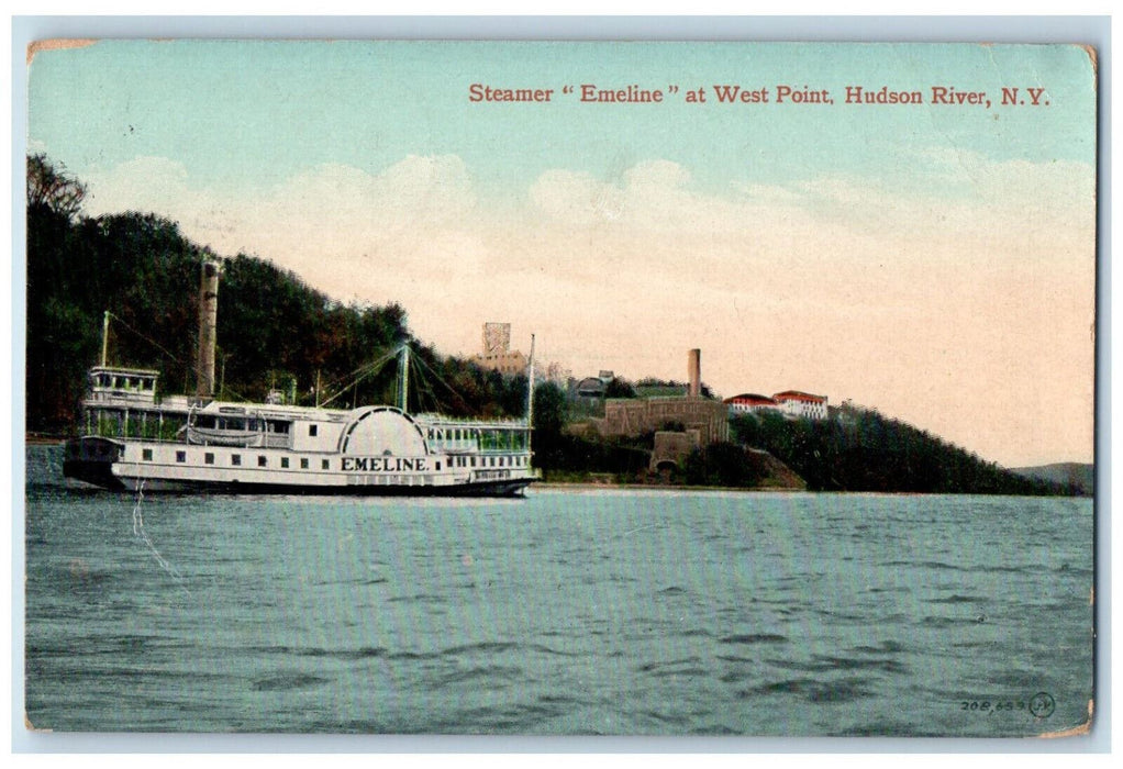 1909 Steamer "Emeline" at West Point Hudson River New York NY Postcard