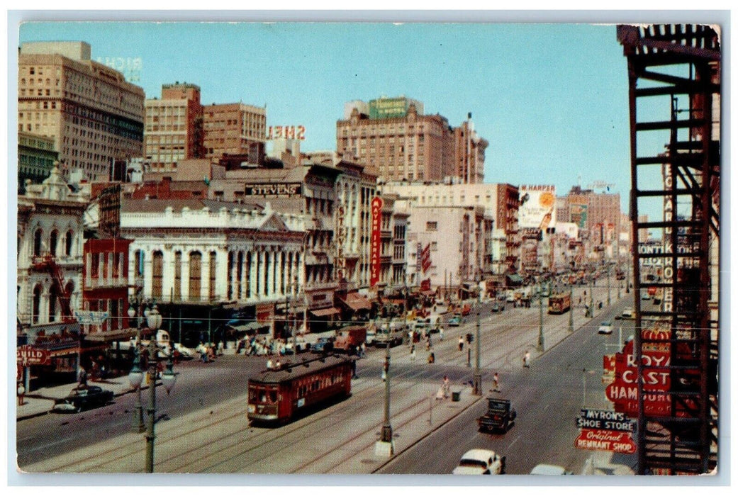 c1960 Canal Street Streetcar New Orleans Louisiana LA Vintage Antique Postcard