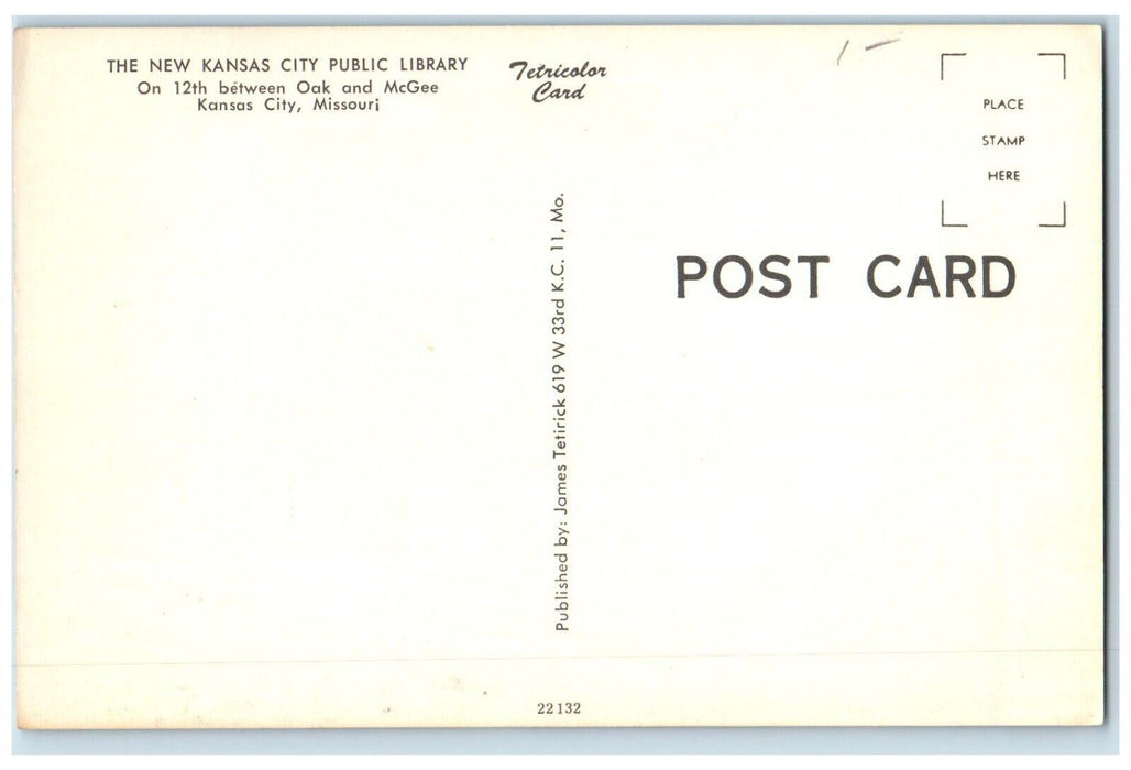 c1960 New Kansas City Public Library Kansas City Missouri MO Antique Postcard