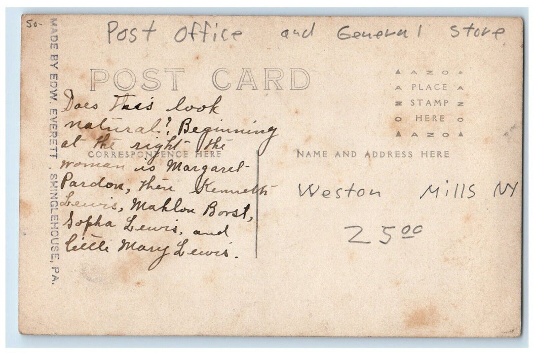 Post Office And General Store West Valley NY, Cattaraugus RPPC Photo Postcard
