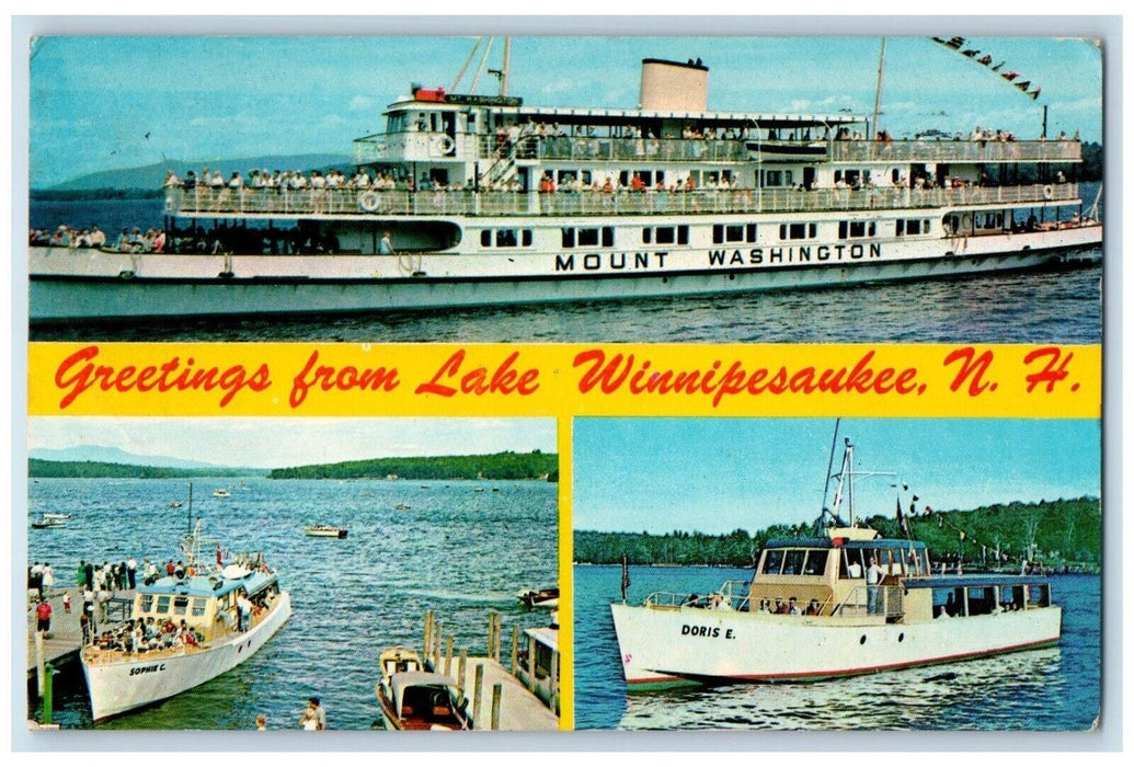 1965 Greetings From Lake Winnipesaukee New Hampshire NH Banner Antique Postcard
