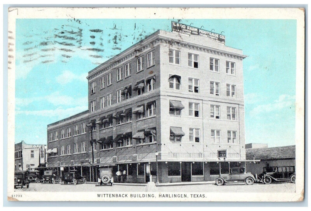 1926 Wittenback Building Cars Street View Harlingen Texas TX Vintage Postcard