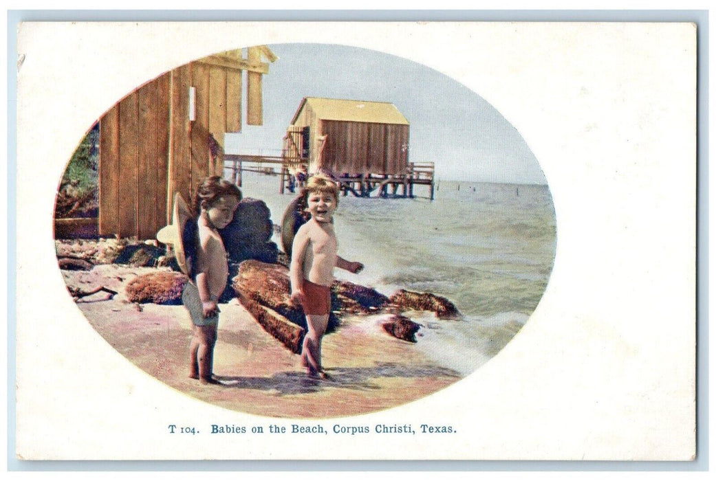 c1905 Babies On The Beach Corpus Christi Texas TX Unposted Antique Postcard