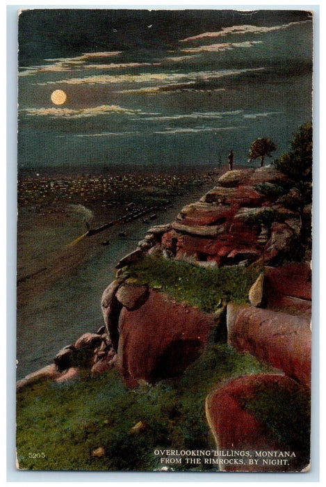 1925 Overlooking Billings Montana From Rimrocks By Night Vintage Postcard