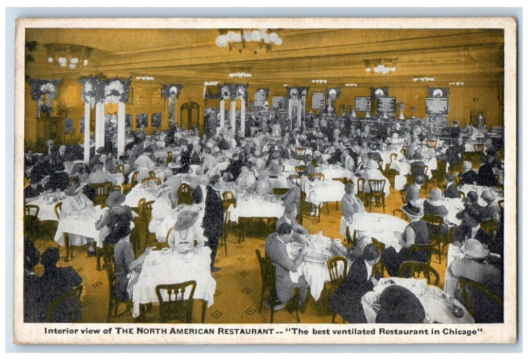 c1910 Interior Dining Room North American Restaurant Chicago IL Antique Postcard