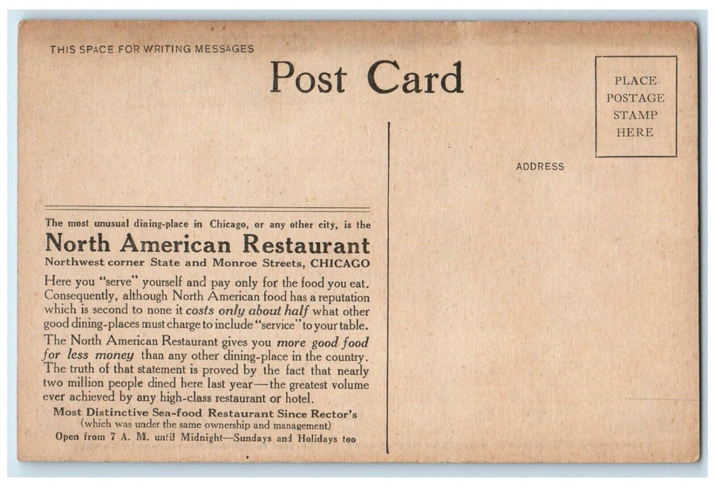 c1910 Interior Dining Room North American Restaurant Chicago IL Antique Postcard