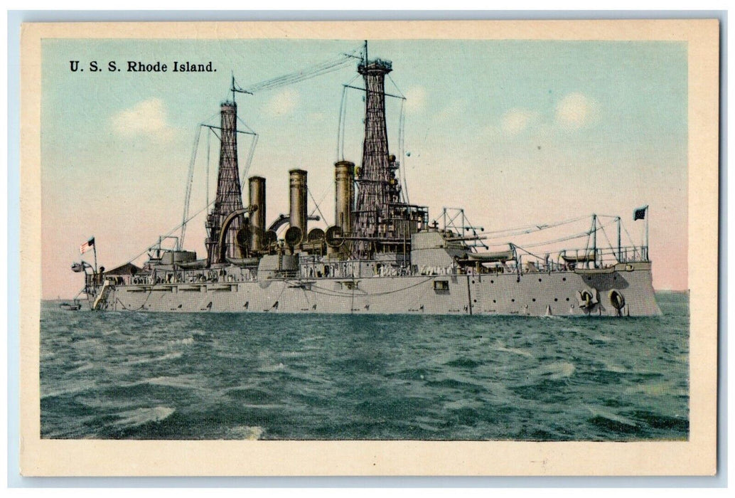 c1910 USS WWI Battleship United State Navy Rhode Island RI Vintage Postcard