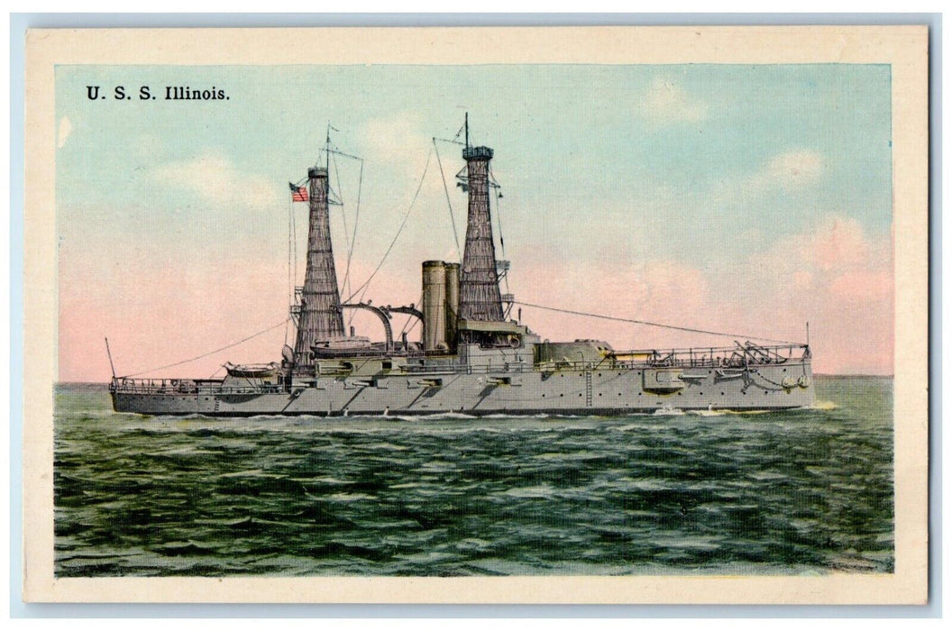 c1910 USS WWI Battleship United State Navy Illinois IL Vintage Antique Postcard