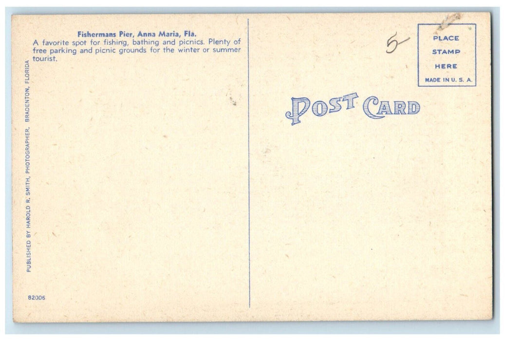 Fishing Peir Beach Bathing Picnics Anna Maria Island Florida FL Postcard