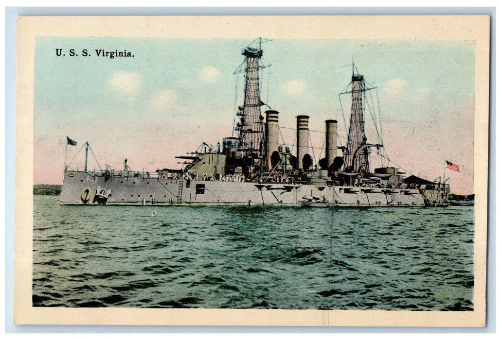 c1910 USS WWI Battleship United State Navy Virginia VA Antique Vintage Postcard