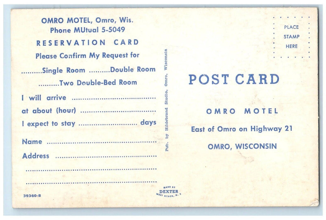 c1960's Omro Motel Scene Roadside Omro Wisconsin WI Unposted Vintage Postcard