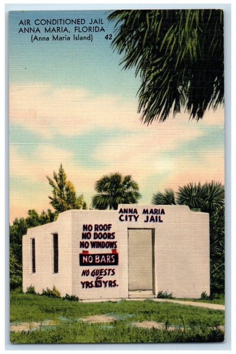 1960 View Of Air Conditioned Jail Anna Maria Island Manatee Florida FL Postcard