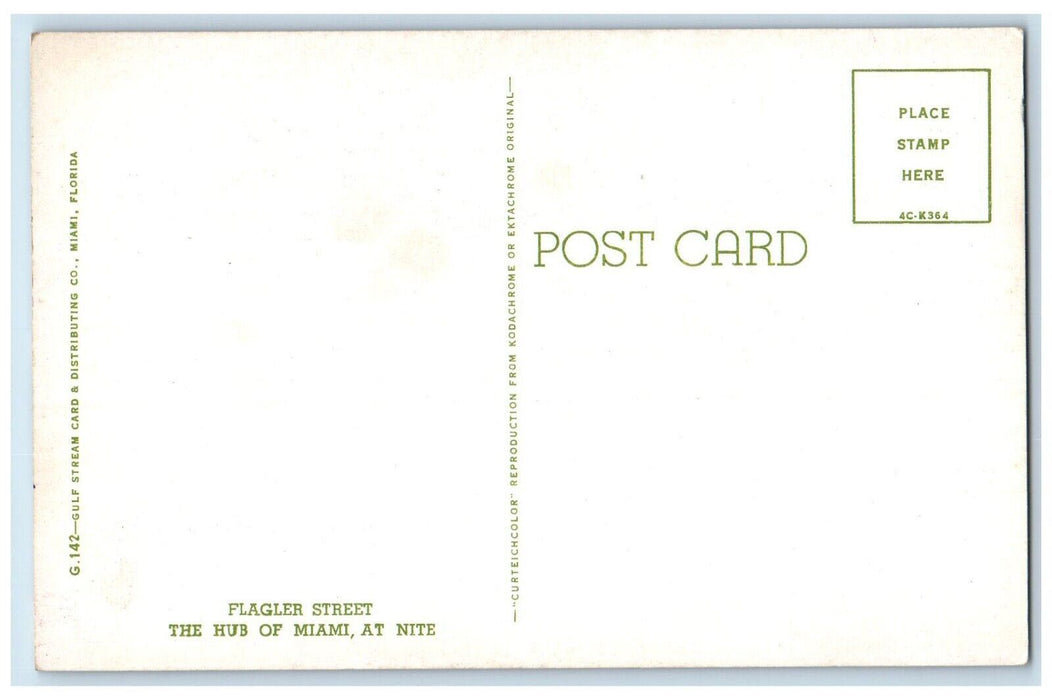 Flagler Street The Hub Of Miami At Nite Burdines Shoes Store Florida FL Postcard