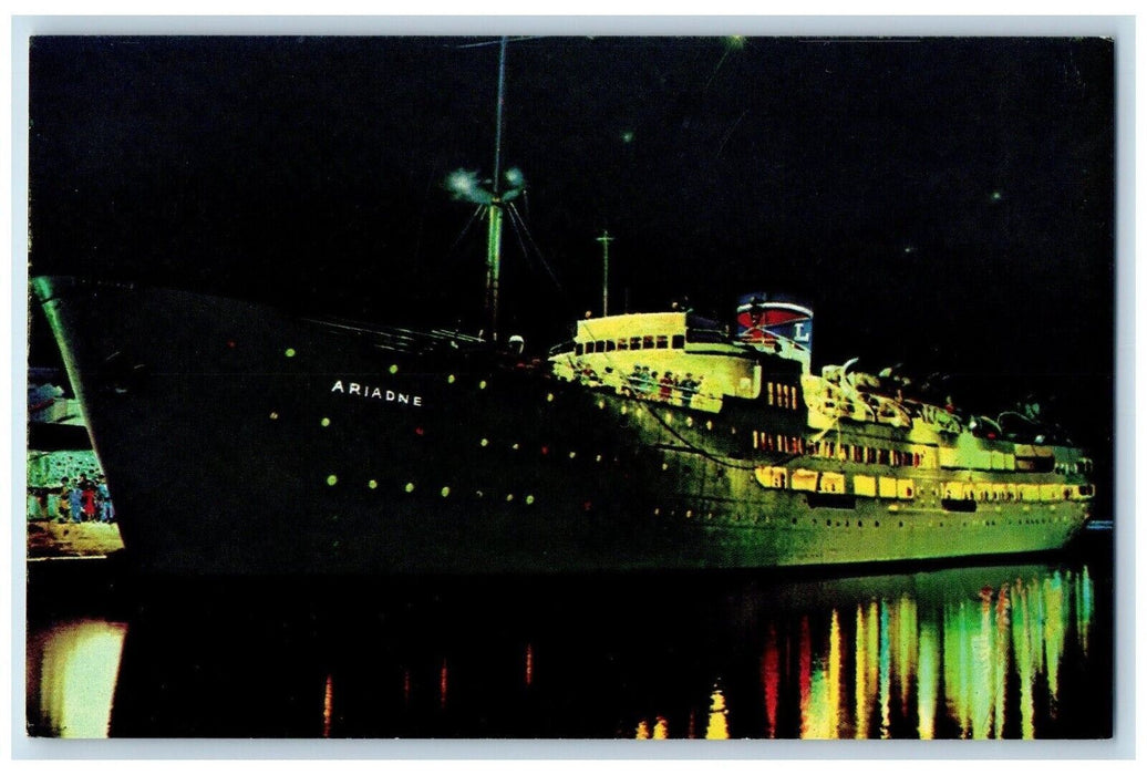 Eastern Steamship Corp S. S. Ariadne Night View Miami Florida FL Postcard