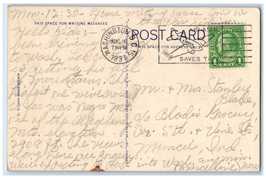 1937 Sunset On Lake Koon Water Supply Cumberland Maryland MD Vintage Postcard