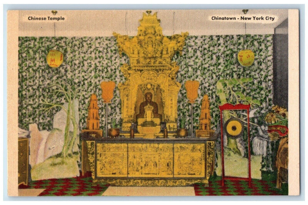 Chinese Temple Wah Yan Mue Interior Chinatown New York City NY Vintage Postcard