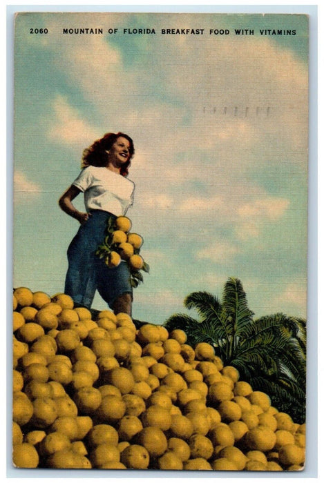 1950 Mountain Of Florida Breakfast Food With Vitamins Tampa Florida FL Postcard