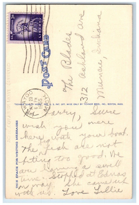 1955 Greetings From Newaygo Michigan MI, Sea View Boat Posted Vintage Postcard