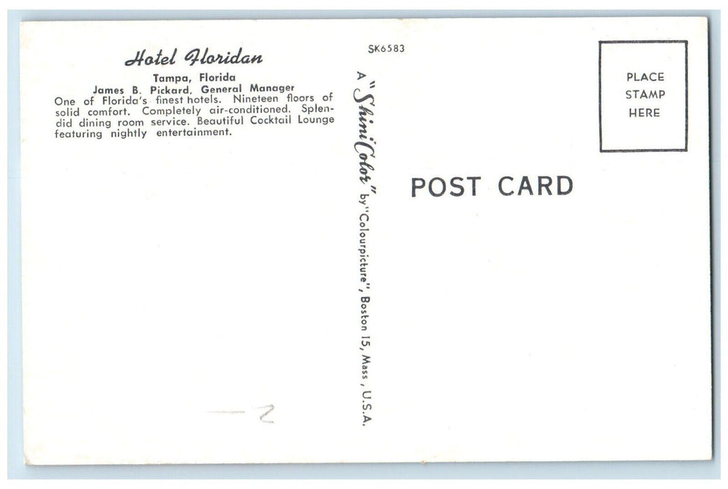 c1950's Hotel Floridan Building Cocktail Lounge Tampa Florida FL Postcard