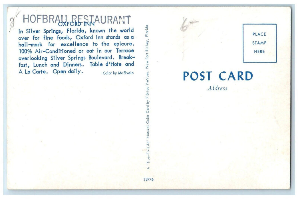 Oxford Restaurant Dining Room Inn Street View Silver Springs Florida FL Postcard