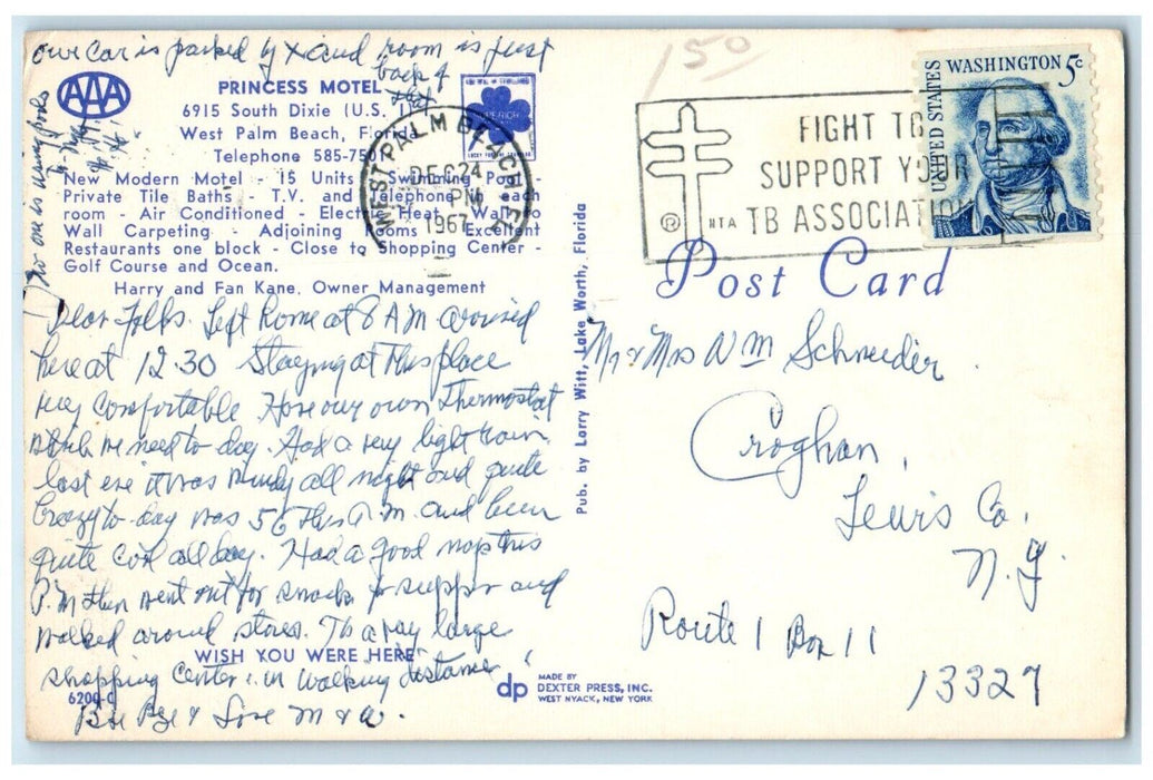 1967 Princess Motel Restaurant Swimming Pool West Palm Beach Florida FL Postcard