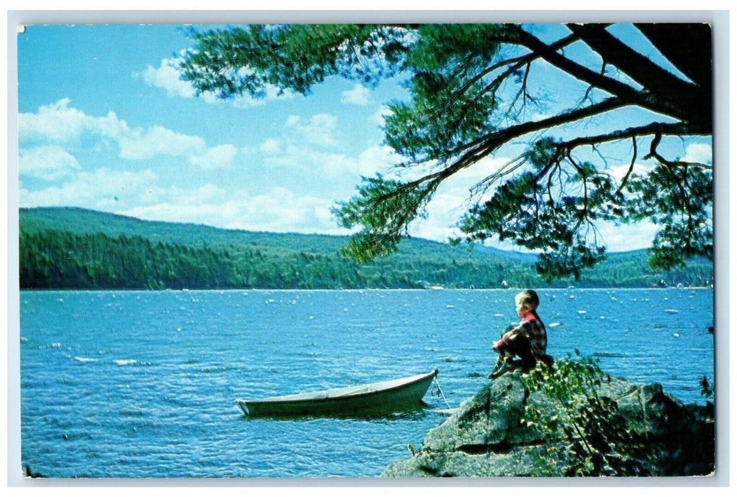 A Young Fellow Contemplates Webster Lake Franklin New Hampshire NH Postcard