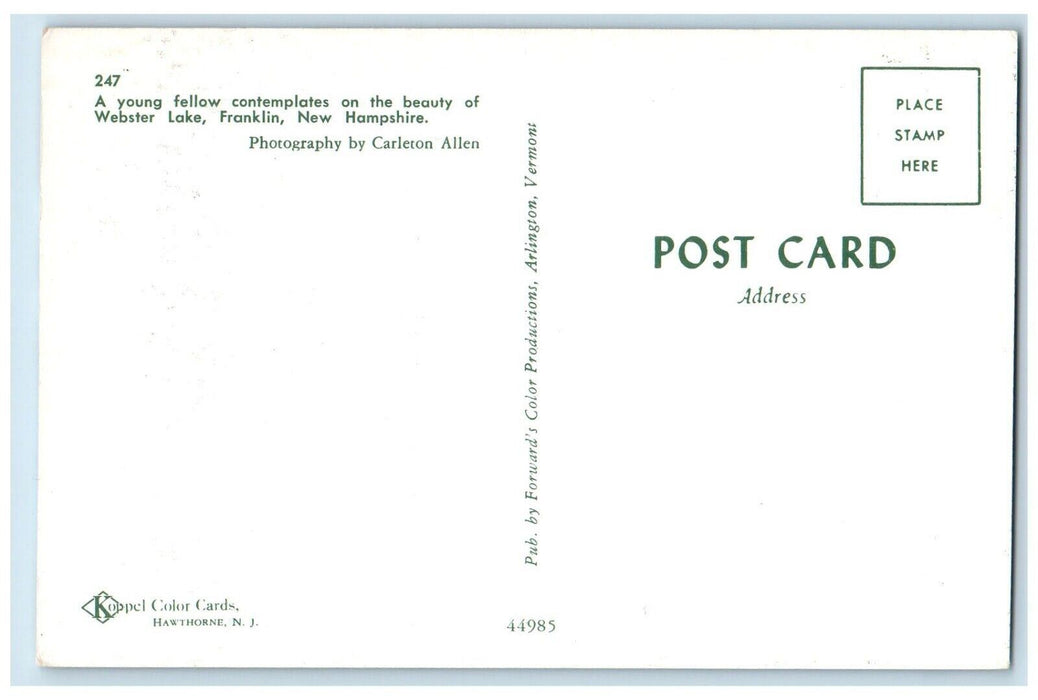 A Young Fellow Contemplates Webster Lake Franklin New Hampshire NH Postcard