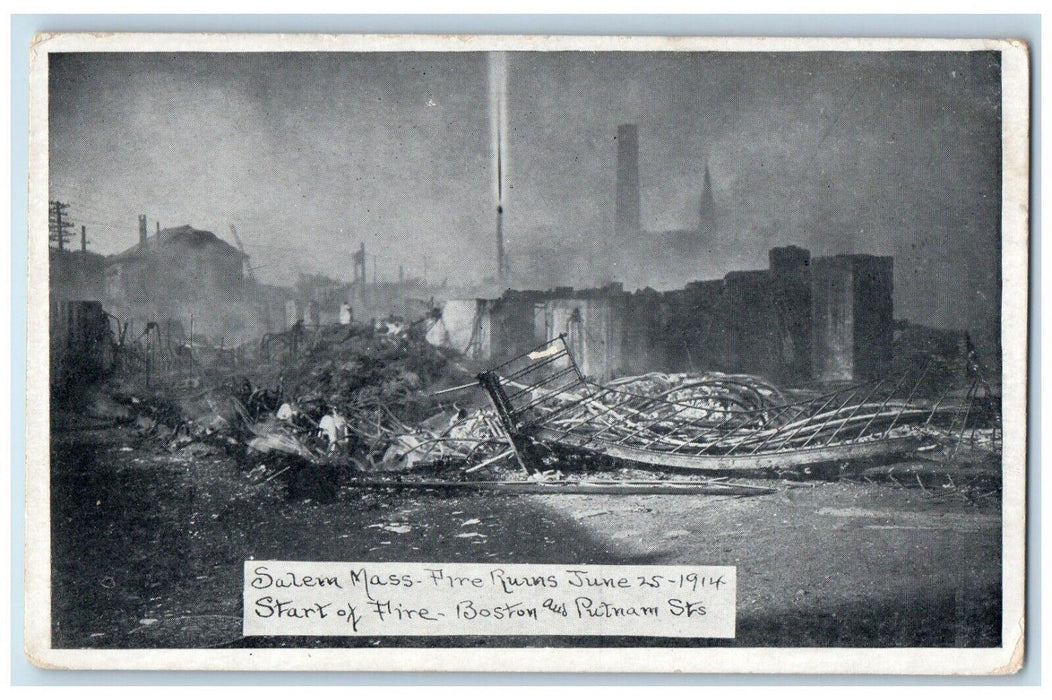 c1910's Salena Massachusetts Fire Ruins Boston Putnam STS. Antique Postcard