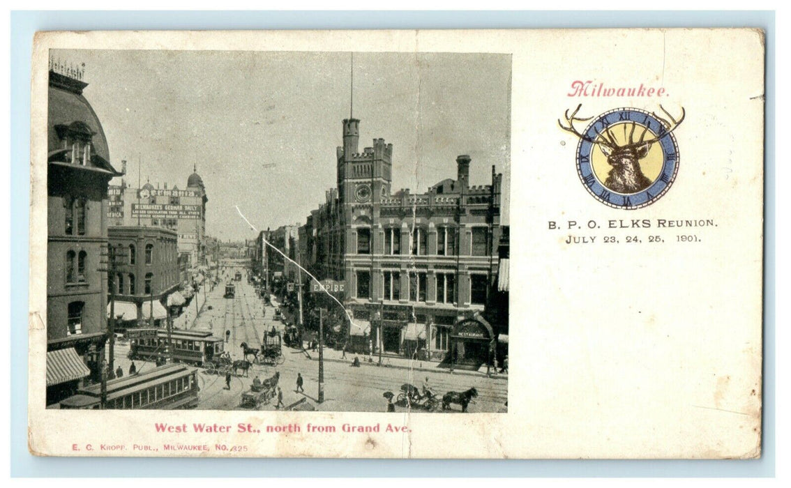 1901 BPO Elks Club Reunion West Water St. Milwaukee WI Advertising PMC Postcard