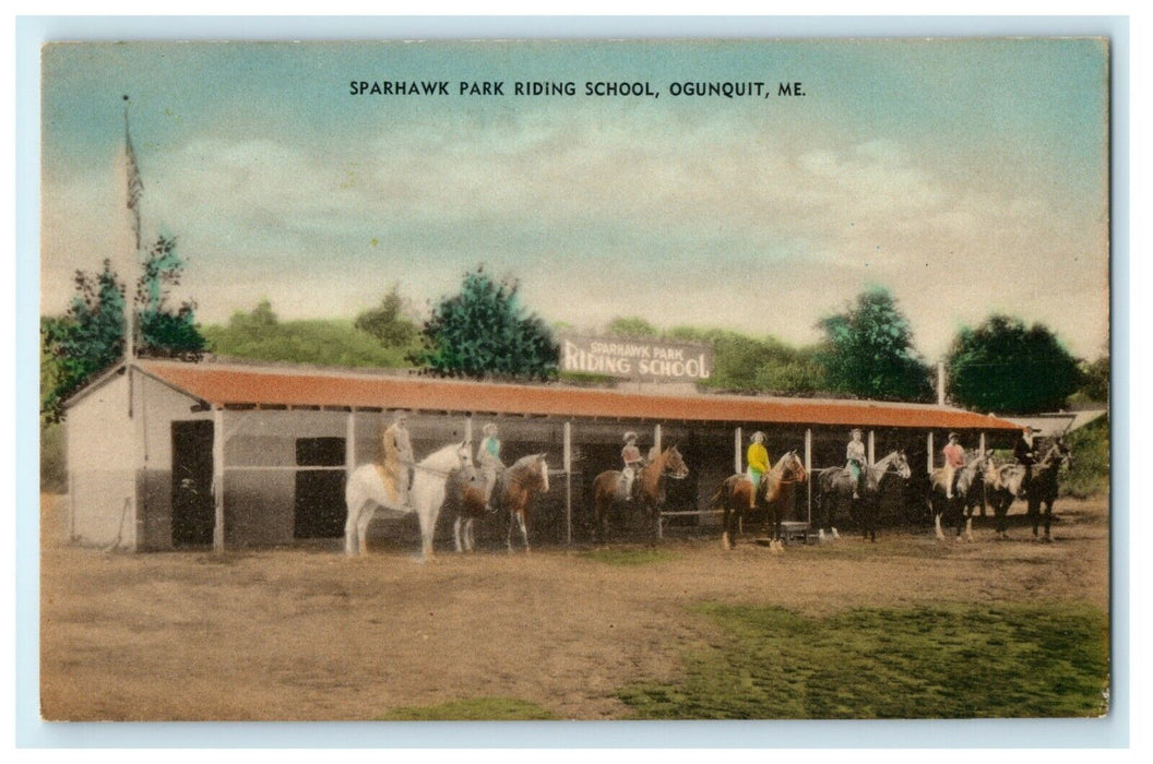 1907 Hand Colored Sparhawk Park Riding School, Maine ME Antique Postcard