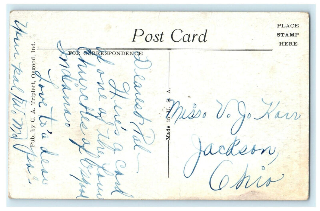 1907 St Johns Catholic Church, Osgood, Indiana IN Antique Postcard