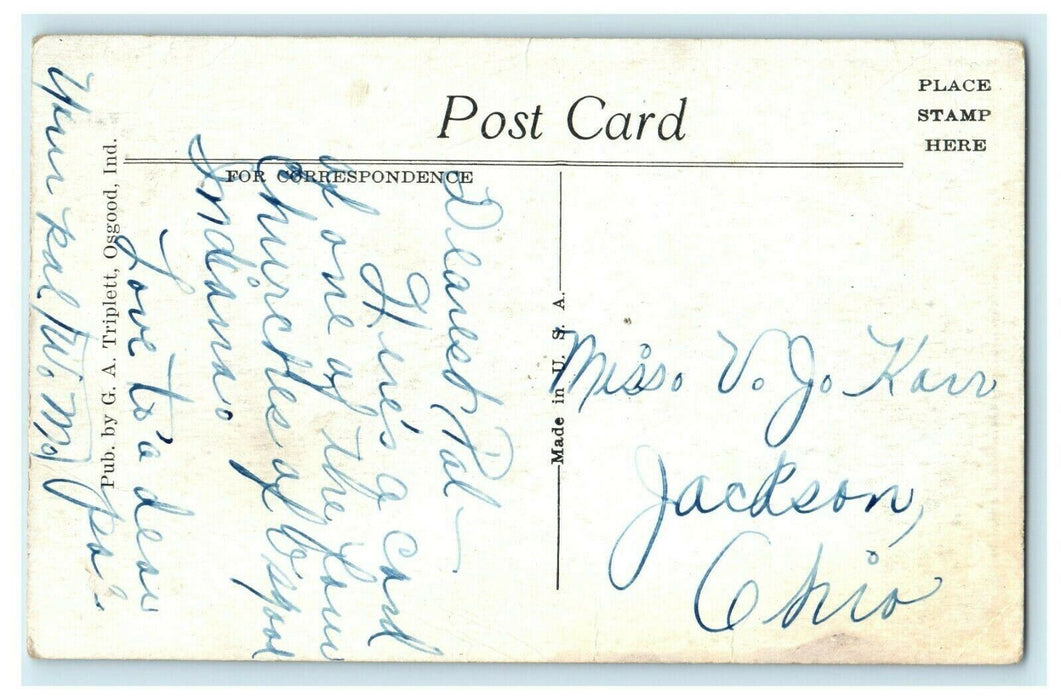 1907 St Johns Catholic Church, Osgood, Indiana IN Antique Postcard