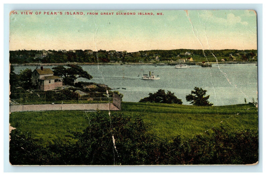 1910 View of Peak's Island from Great Diamond Island Maine ME Postcard