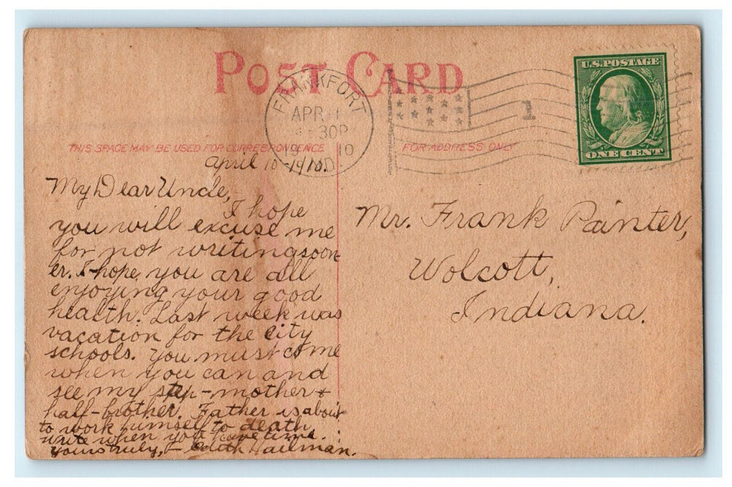 1910 West Side of Square Looking North Frankfort Indiana IN Postcard