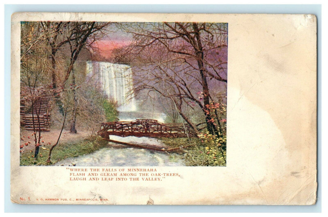 Falls Of Minnehaha Oak Trees Into Valley Poem Minneapolis Minnesota MN Postcard