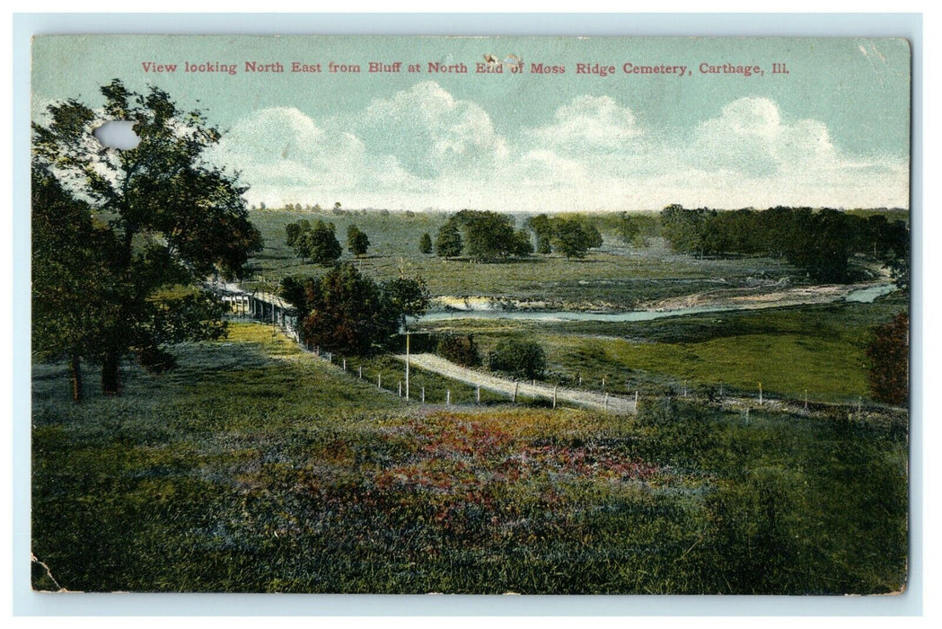 c1913 View North East Bluff Moss Ridge Cemetery Carthage Illinois IL Postcard