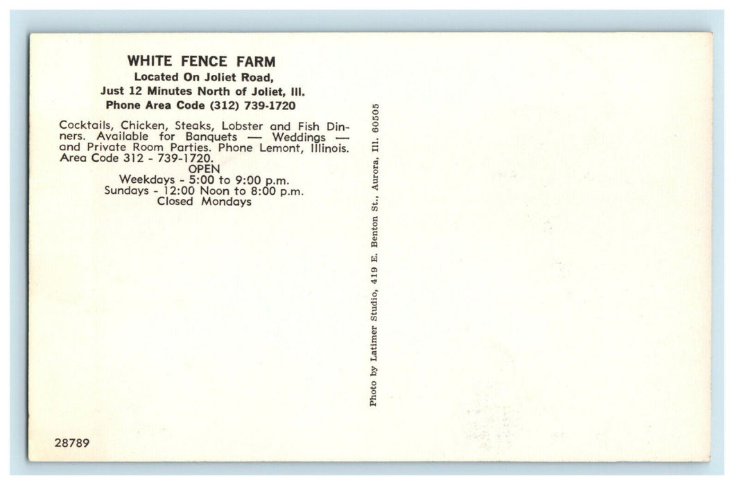 White Fence Animals Farm Joliet Road Lemont Illinois IL Unposted Postcard
