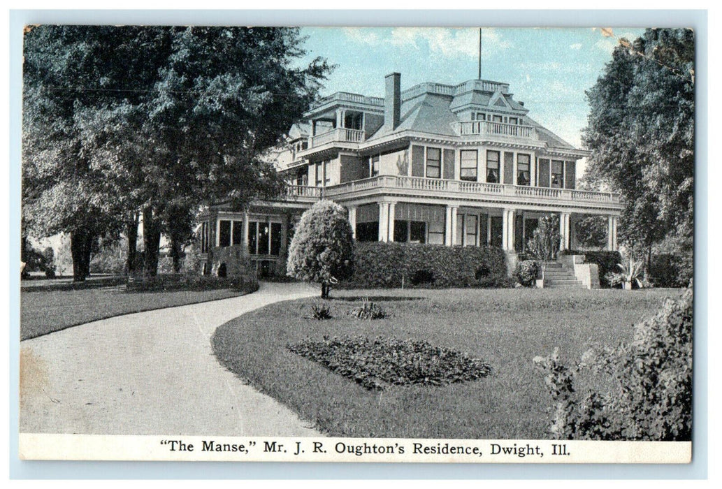 c1910s "The Manse" Mr. J. R. Oughton's Residence Dwight Illinois IL Postcard