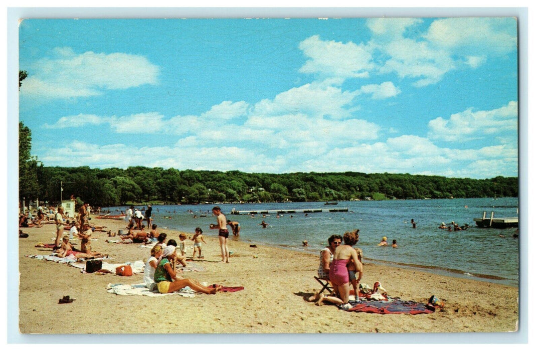 Lake Geneva Showing the Beach At Williams Bay Wisconsin WI Postcard